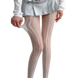 Collant trasparente fantasia bianca sexy calze a rete in pizzo per donna moda estiva