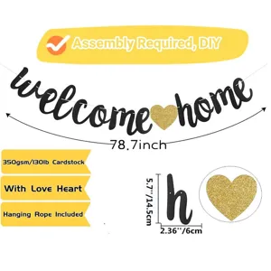 Welkom thuis banner detail met lettergrootte en dikke kwaliteit kaartmateriaal.