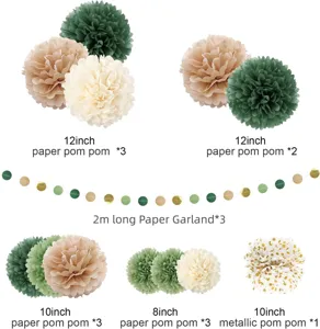 15pcs paper pom poms and dots garland set for birthday wedding party backdrop decor