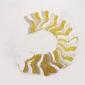 Gold and silver glitter paper butterfly garland for party decorations and wedding hanging banner.