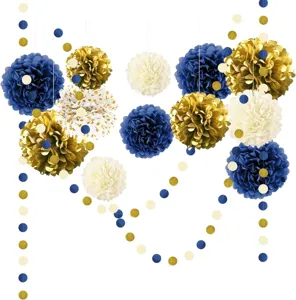 15pcs tissue paper pom poms and dot garland set for birthday wedding party backdrop decor.
