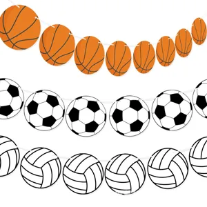 Guirlande bannière papier fête sport, basket-ball football volley-ball drapeaux suspendus.