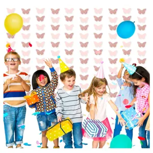 Rose gold butterfly party backdrop banners and hanging decorations for birthday party celebrations.