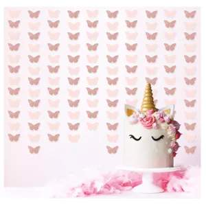 Rose gold butterfly garland paper hanging banner party decoration for birthday wedding backdrop.