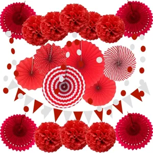 Red paper fan flower set 20-piece party decoration for birthday wedding hanging decor supplies