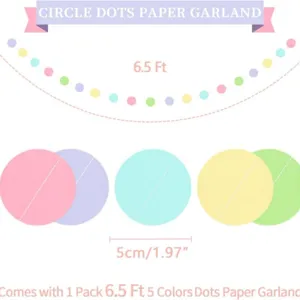 Makaron 5 Farben Runde Punkte Papier Girlande 6.5Ft Geburtstag Party Hängende Deko