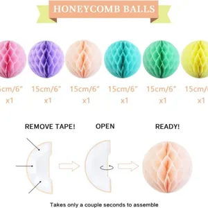 Bunte Wabenbälle Papier Hängende Dekorationen Party 15cm Set Details und Montageanleitung
