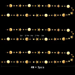 Gold Star and Moon Paper Garland 4M 3Pcs Hanging Banner for Party Wedding Birthday