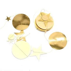 Gold star circle paper garland for party birthday celebration decoration hanging 4m