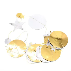 Gold and silver star circle paper garland for party birthday wedding decoration detail