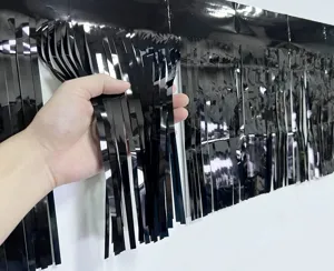 Black foil fringe curtain backdrop shiny tinsel streamer for birthday party wedding decor