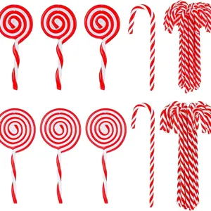 Décorations Suspendues pour Sapin de Noël Pendentifs Canne de Bonbon Sucette Acrylique Rouge Blanc Rayé Fête Ornements