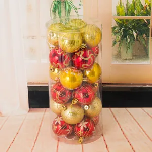 Christmas tree decoration balls set, 24 pcs 6cm plastic painted colorful baubles for holiday.