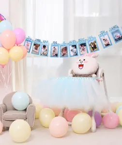 Baby 1st birthday photo banner 12 months milestone picture garland party decoration props