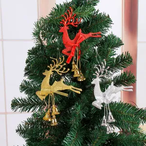 Christmas Tree Hanging Ornaments Plastic Reindeer Deer Bell Pendant Christmas Decoration