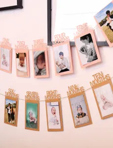 Baby 1st Birthday Photo Banner Monthly Milestone Garland 1-12 Months Paper Picture Frames