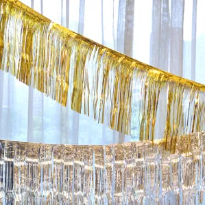 Plastic Tinsel Foil Fringe Curtain Doorway Banner For Birthday Party Wedding Background Wall Decoration Photo Booth Prop