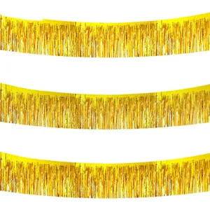 Shiny gold foil fringe curtain tinsel garland for birthday party wedding background decor.