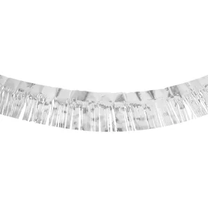 Silver metallic foil fringe curtain tinsel garland shiny background decor 3mx30cm party