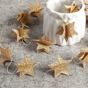 Retro Kraft Paper Newspaper Star Heart Garland Banner English Newspaper Hanging Decor For Birthday Party Home