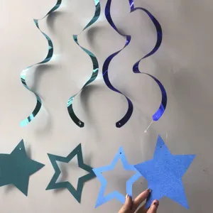 Glitter star spiral hanging decorations for party birthday celebration and holiday decor display.