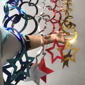 Colorful glitter pentagram spiral hanging ornaments for birthday party and holiday decor.