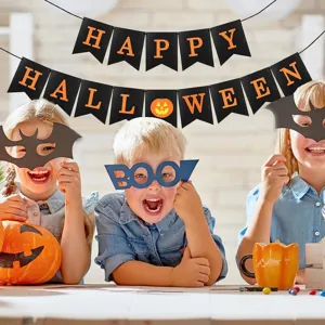 Halloween banner party decoration ghost pumpkin hanging flag with holiday party setup decor.