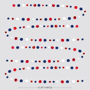 Red white and blue circle paper garland for 4th of July party decorations, 11.5FT 4pcs.