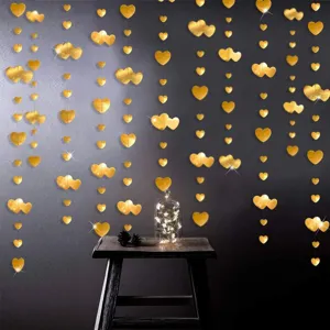 Gold heart paper garland for Valentine day wedding party hanging decoration 4m long backdrop