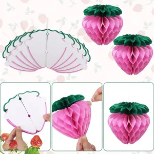 Strawberry honeycomb paper balls hanging party decorations for birthday celebration events.