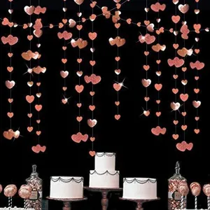 Rose gold glitter heart paper garland for wedding Valentine party decoration hanging