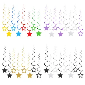 Glitter Star Spiral Hanging Ornaments Set Ceiling Swirl Streamers For Birthday Party Independence Day Decor