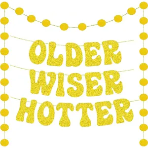 Birthday Party Decoration Banner Older Wiser Hotter Glitter Paper Bunting Garland For Celebration Event Supplies