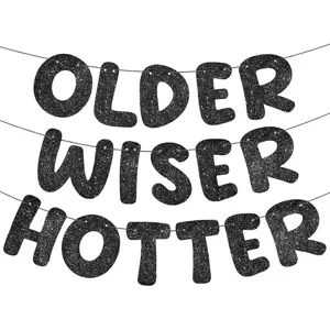 Black glitter older wiser hotter banner birthday party decoration hanging paper garland