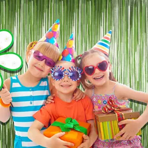Matte green foil fringe curtain for party and wedding background decoration, 3m backdrop.