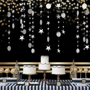 Hanging paper star and circle garland for party birthday celebration backdrop decoration 4m