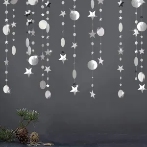 Silver star and circle paper garland for party birthday wedding hanging decor celebration 4 meters