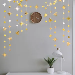 Gold star and circle paper garland for wedding birthday party hanging wall decoration 3.5m