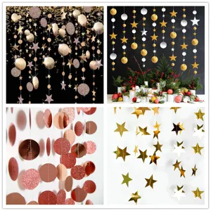 Glitter Star And Round Paper Garland Hanging Streamers For Birthday Party Wedding Festival Home Wall Ceiling Decoration