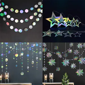 Laser Iridescent Party Garland Holographic Hanging Star Heart Circle Bunting For Christmas Festival Home Decor