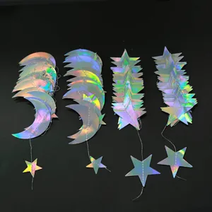 Holographic star moon garland hanging decoration iridescent party decor for festival celebration