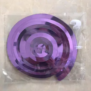 Purple spiral hanging decorations detail, 6-pack party swirl pendants for wedding decor.