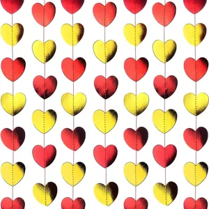 Mirror Gold Silver Red Heart Paper Garland Valentine Day Heart Shaped Hanging Decoration Party Wedding Background Wall Decor
