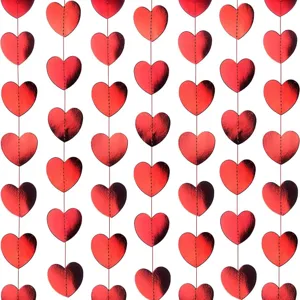Red heart paper garland for Valentine's day party hanging decor and birthday celebration.