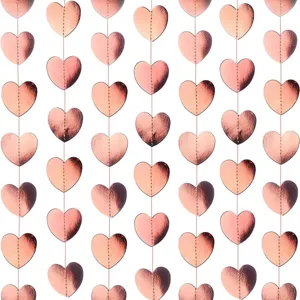 2M Rose Gold Mirror Heart Paper Garland Hanging for Valentine Birthday Party Decor