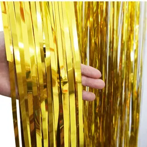 Cortina de flecos de aluminio dorado brillante decoración para fiesta de cumpleaños y boda