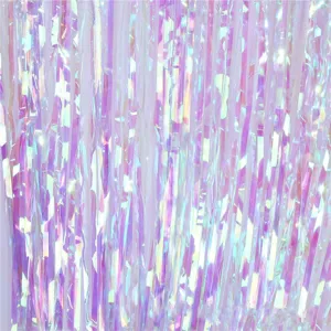 Iridescent foil fringe curtain, shiny tinsel backdrop for birthday party, Christmas wall decor.