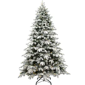 Albero di Natale con Neve Bianca Floccata E Luci LED Calde Pino Artificiale per Decorazione di Feste di Vacanza a Casa