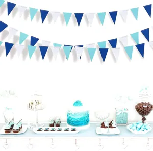 Detailed view of 3-meter fabric triangle bunting flags garland for birthday party background decor.