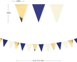 Triangle Bunting Banner Party Decoration Gold Blue Cream Pennant Garland Set 3pcs